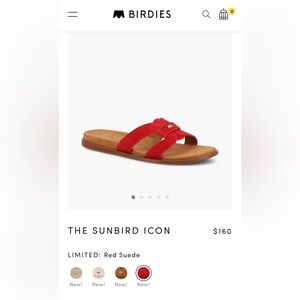NIB Birdies The Sunbird Icon, Red Suede Slide Sandals, Size 7